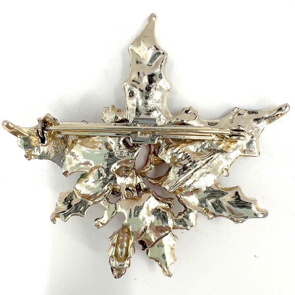 Vintage‎ Christmas Holly Pinecone Enamel Brooch Gold Red Green AB Pin - Picture 2 of 6